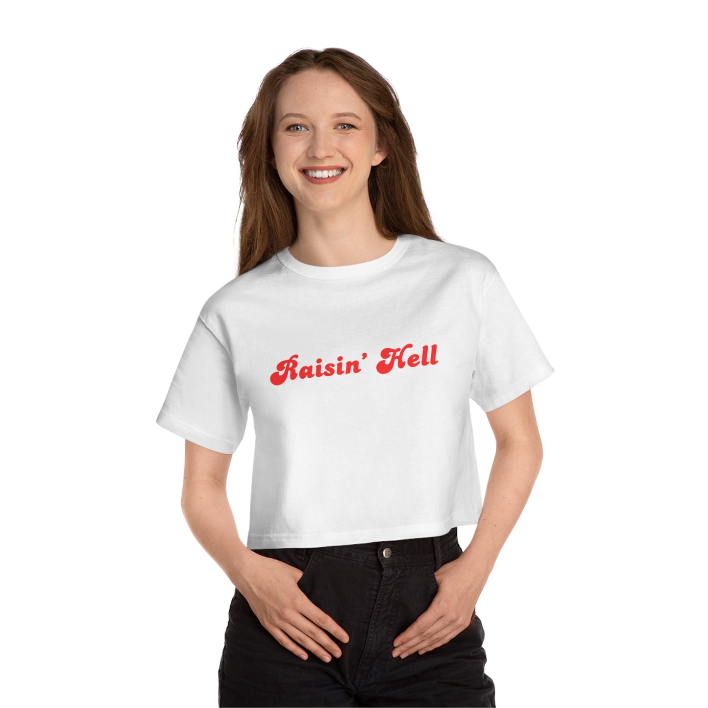Cropped T-Shirt with 'Raisin' Hell' Design